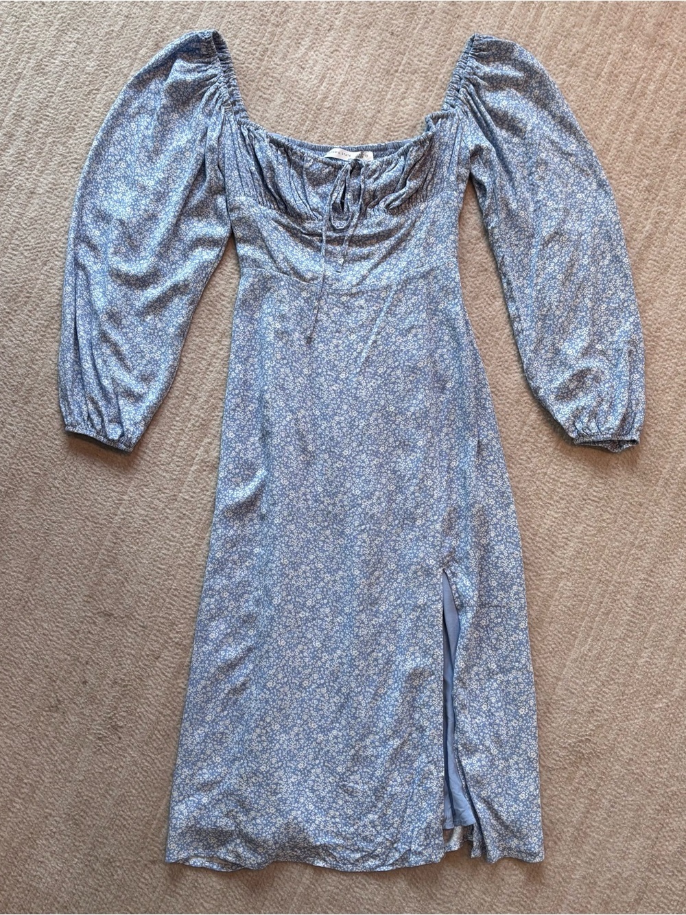 Altar'd State Blue Floral Puff-Sleeve Midi Dress
